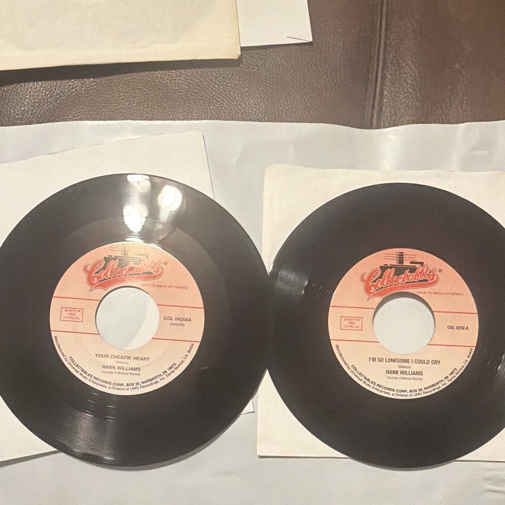 Hank Williams 45 RPM Vinyls lot of 2 (4 songs) Vintage records (B)